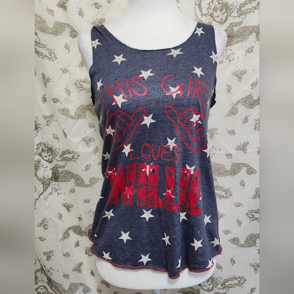 This girl loves Willie (Nelson) patriotic red white and blue race tank t… - Picture 1 of 7